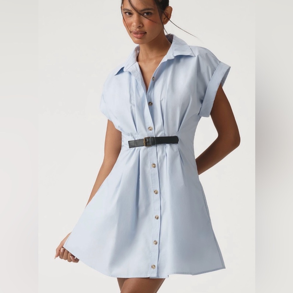 Anthropologie Faye Blue Belted Shirt Dress Large NWT